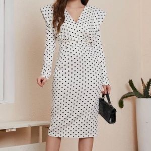 Shoulder Pad Polka Dot Dress